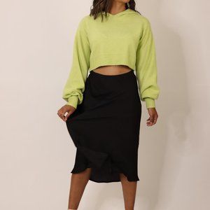 Black Satin Like Midi Skirt